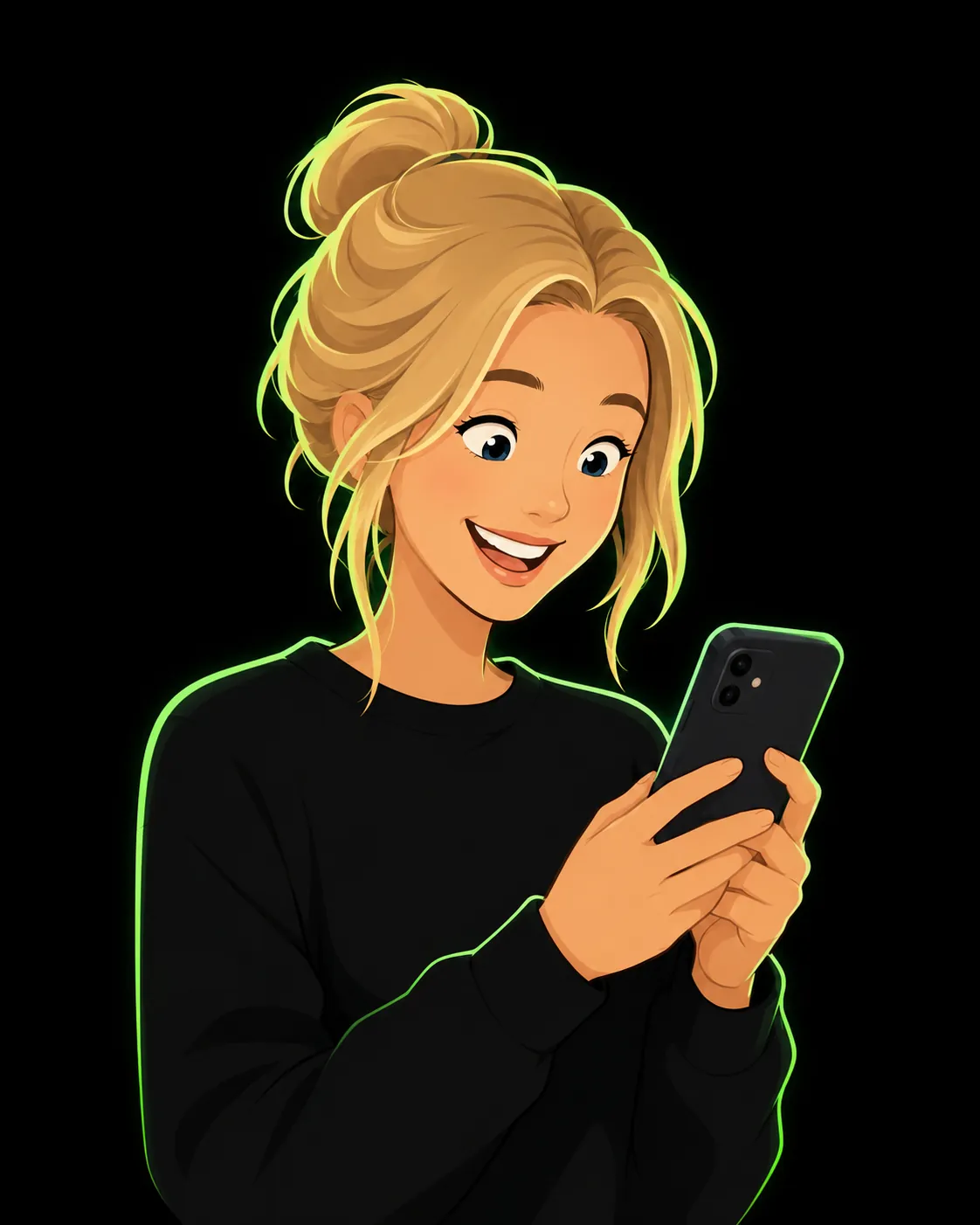 Cliente satisfaite regardant son téléphone
